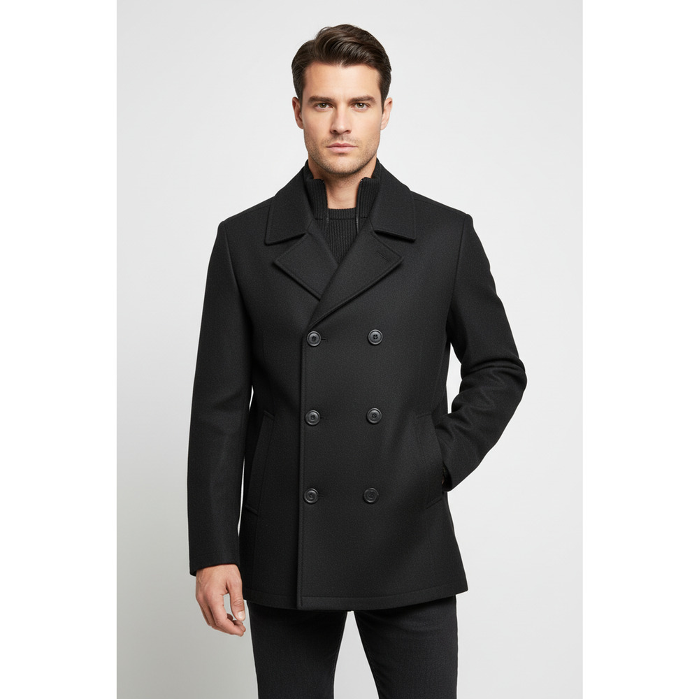 Kenneth Cole Men's Double Breasted Wool Blend Peacoat - Large